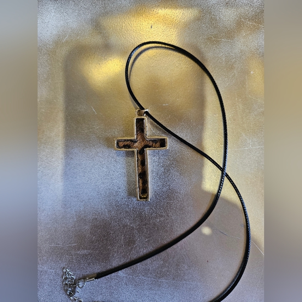 Leopard Print Cross Pendant Necklace 2 OF A KIND!